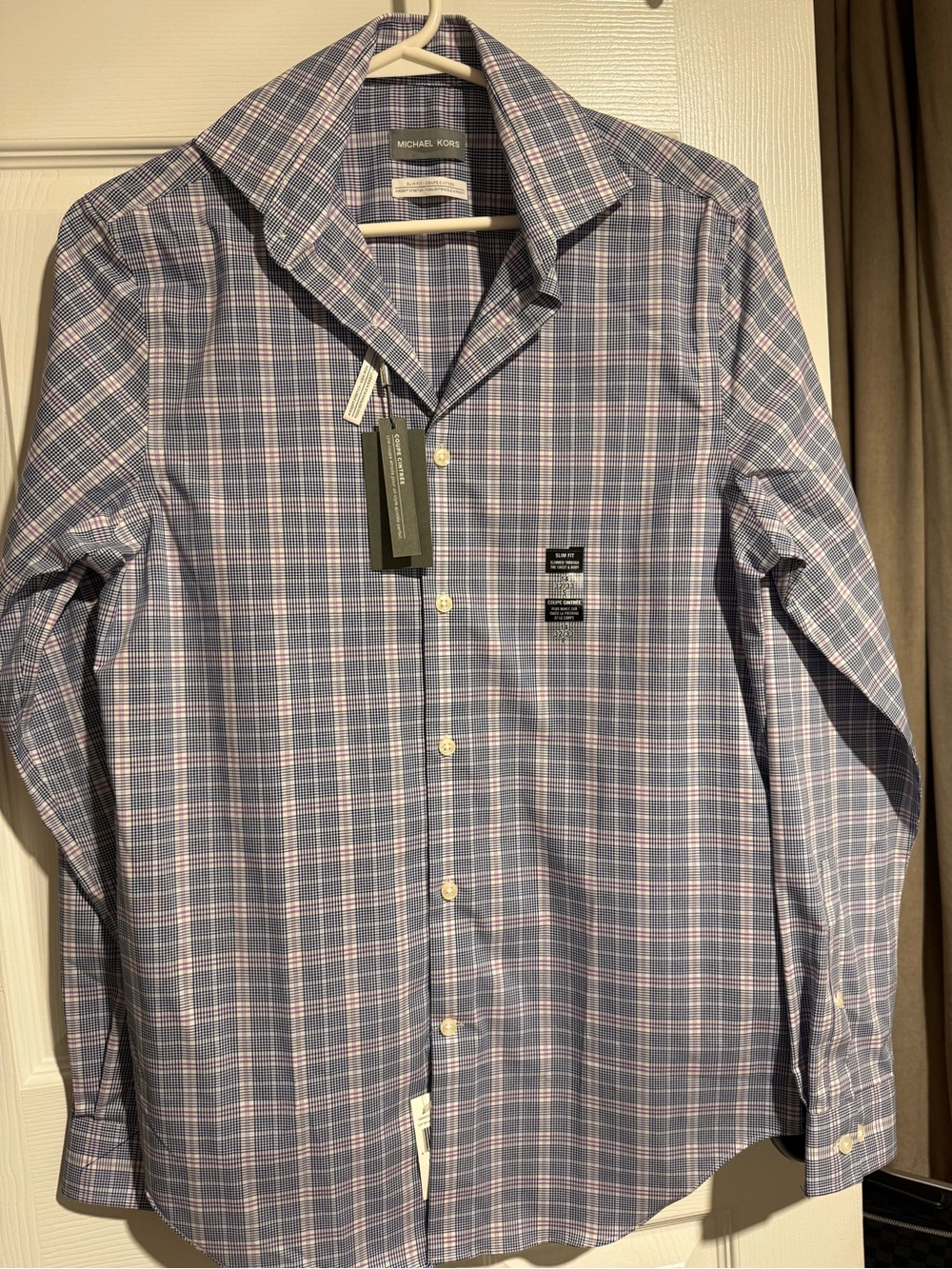 Michael Kors Purple and White Plaid Dress Shirt